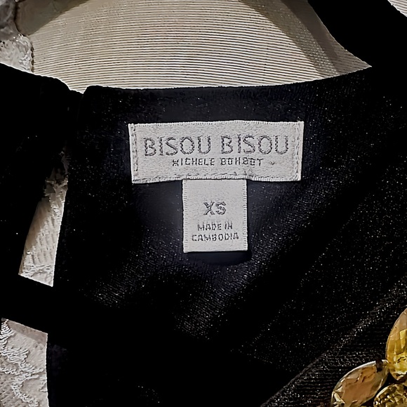 Bisou Bisou Black Peplum Top Jeweled Embellished Neckline / Upper Bodice XS - S - Picture 4 of 4